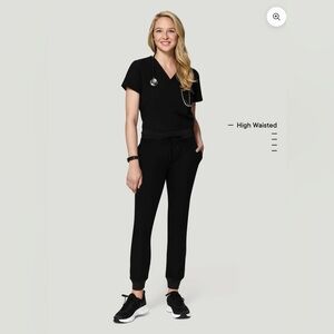 High waisted black jogger scrub pants